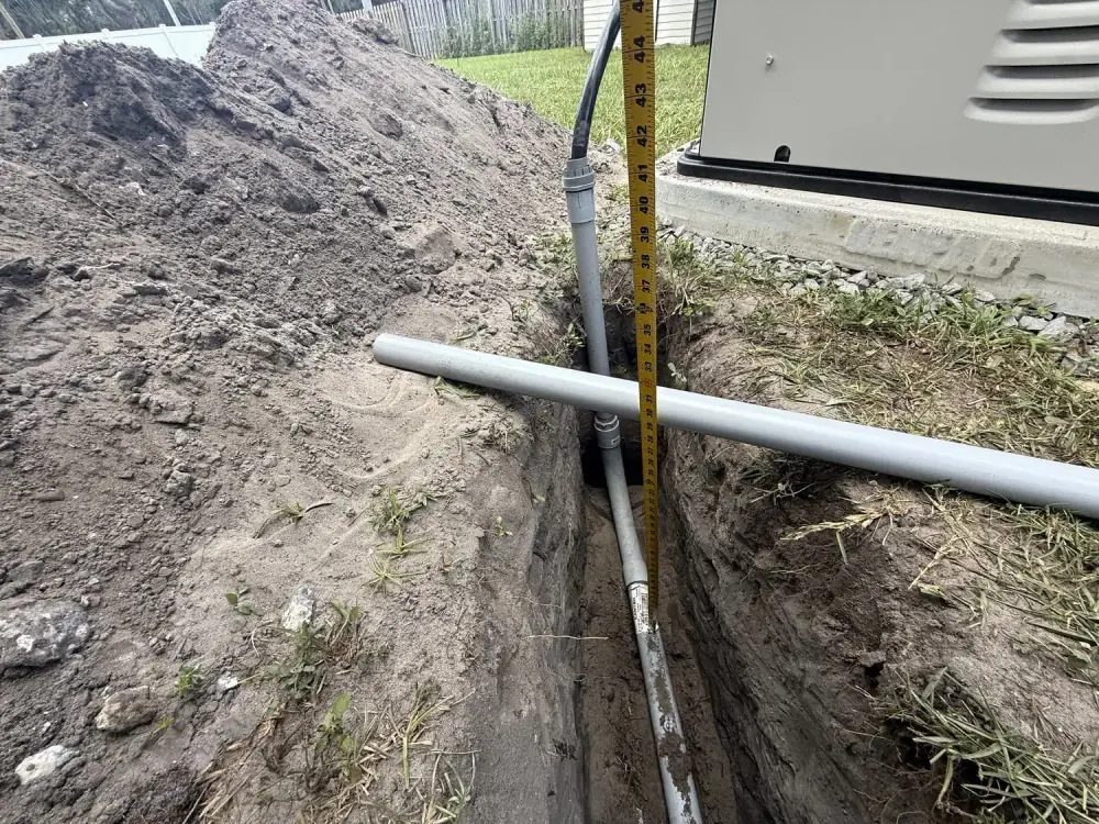 Gas line trenched to code depth and connected for a standby generator in Tampa Bay