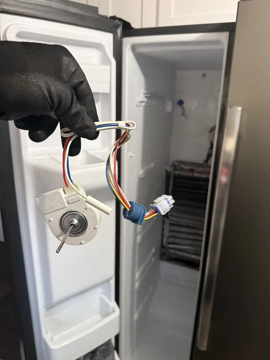 Evaporator fan motor removed from Samsung refrigerator freezer — Tampa Bay appliance repair