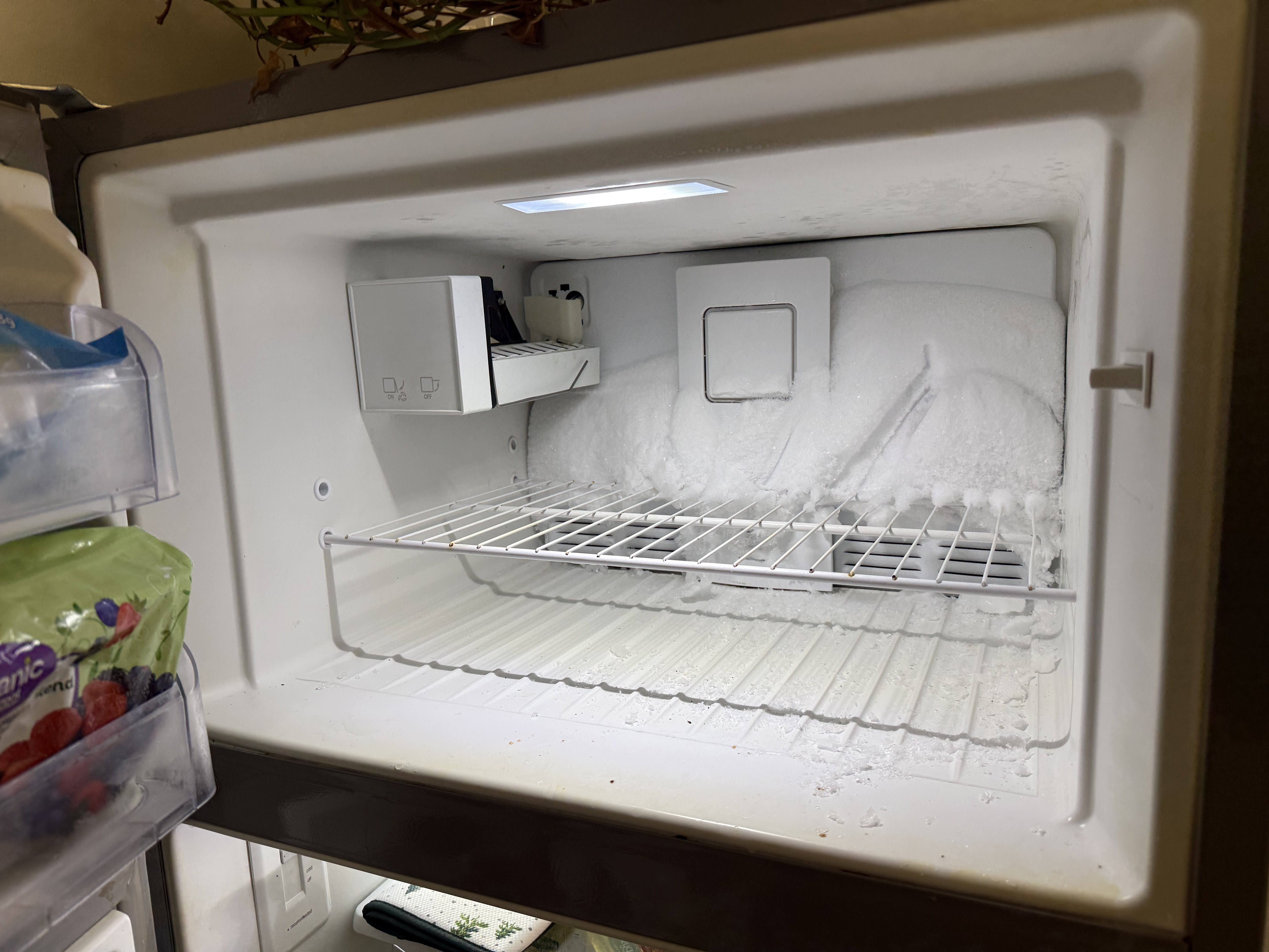 Frost accumulation inside a freezer compartment from a defrost failure — Tampa Bay refrigerator repair