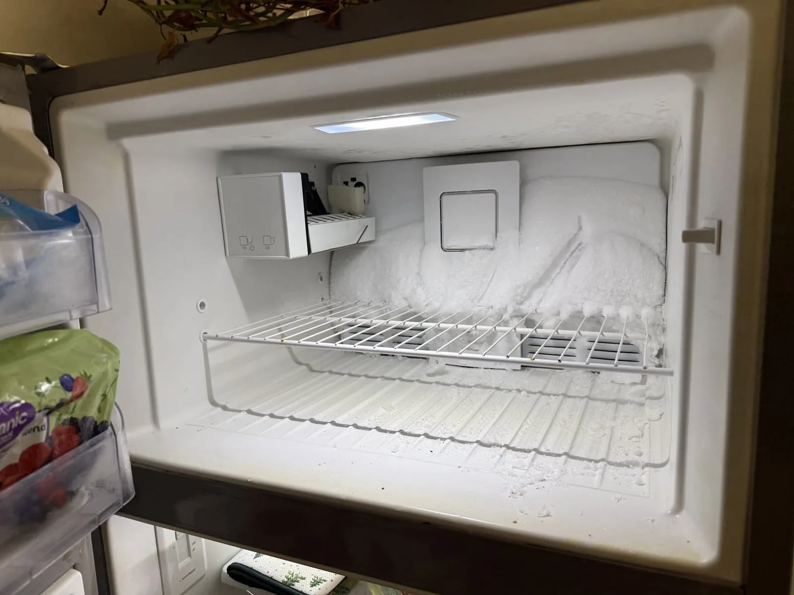 Frost accumulation inside a freezer compartment from a defrost failure — Tampa Bay refrigerator repair