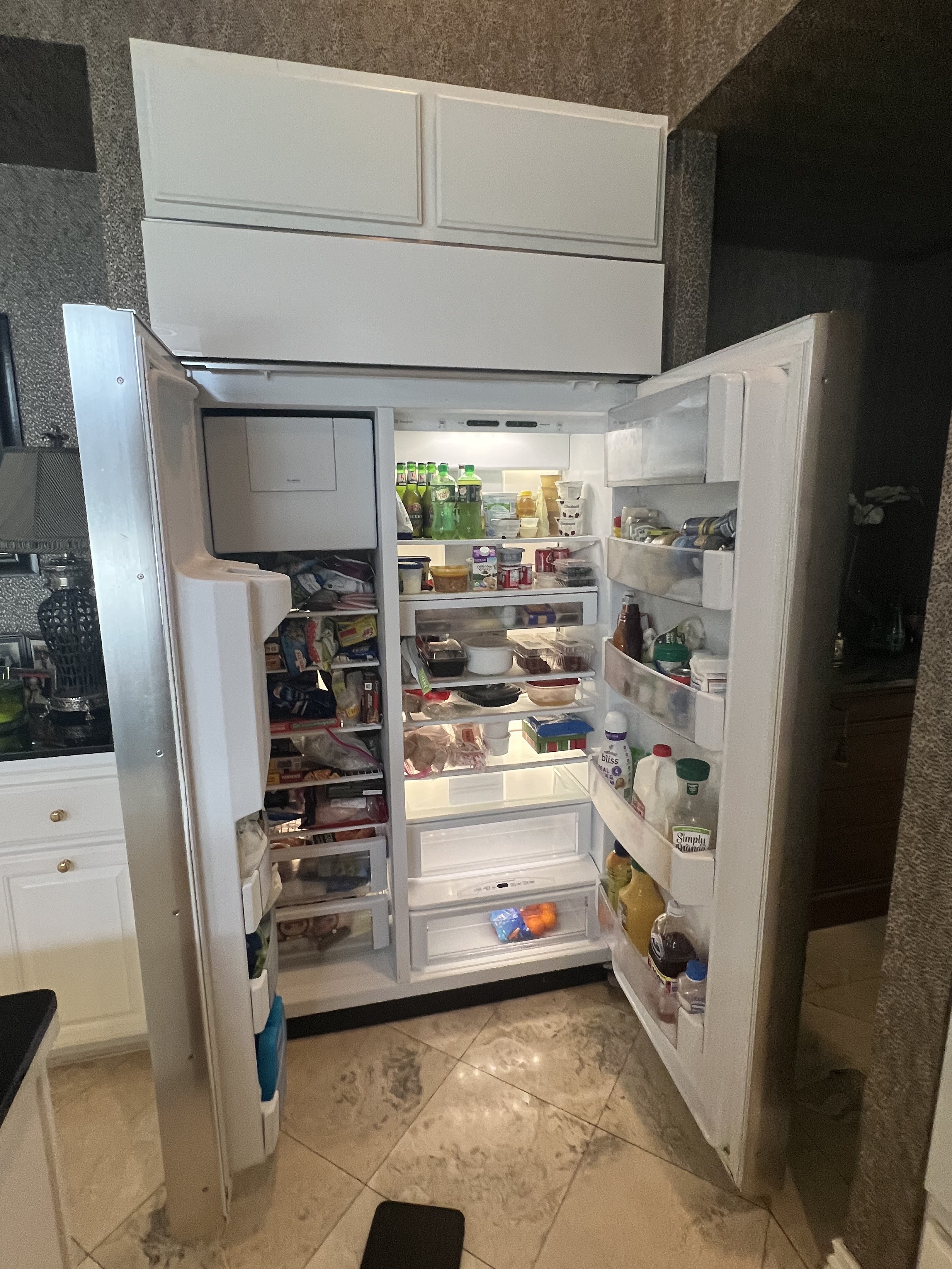 Sub-Zero built-in side-by-side refrigerator open during Tampa Bay service call